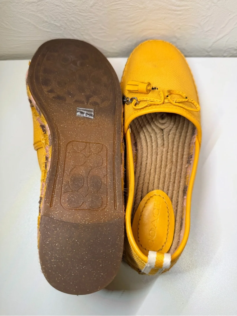 Coach Yellow Canvas Espadrille Flats